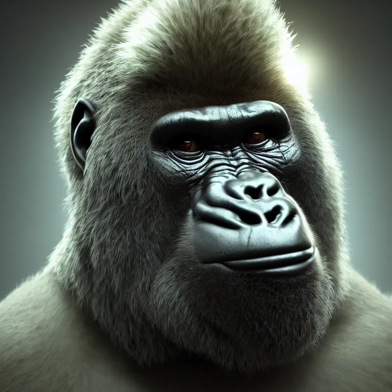 Prompt: a cinematic shot of gorilla wearing yogurt, wearing yogurt, wearing yogurt, octane render, volumetric lighting, nvidia raytracing demo, by Andy Thomas, Mario Martinez, Daniel Mirante, Gustave Dore, Artstation, CGsociety, masterpiece