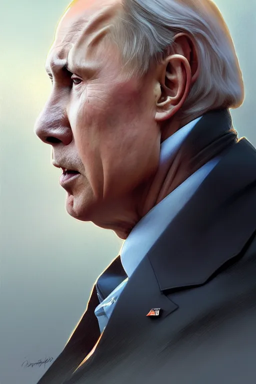 Prompt: Portrait of Putin with half of a Biden\'s face, D&D, face, fantasy, intricate, elegant, highly detailed, digital painting, artstation, concept art, smooth, sharp focus, illustration, art by artgerm and greg rutkowski and alphonse mucha