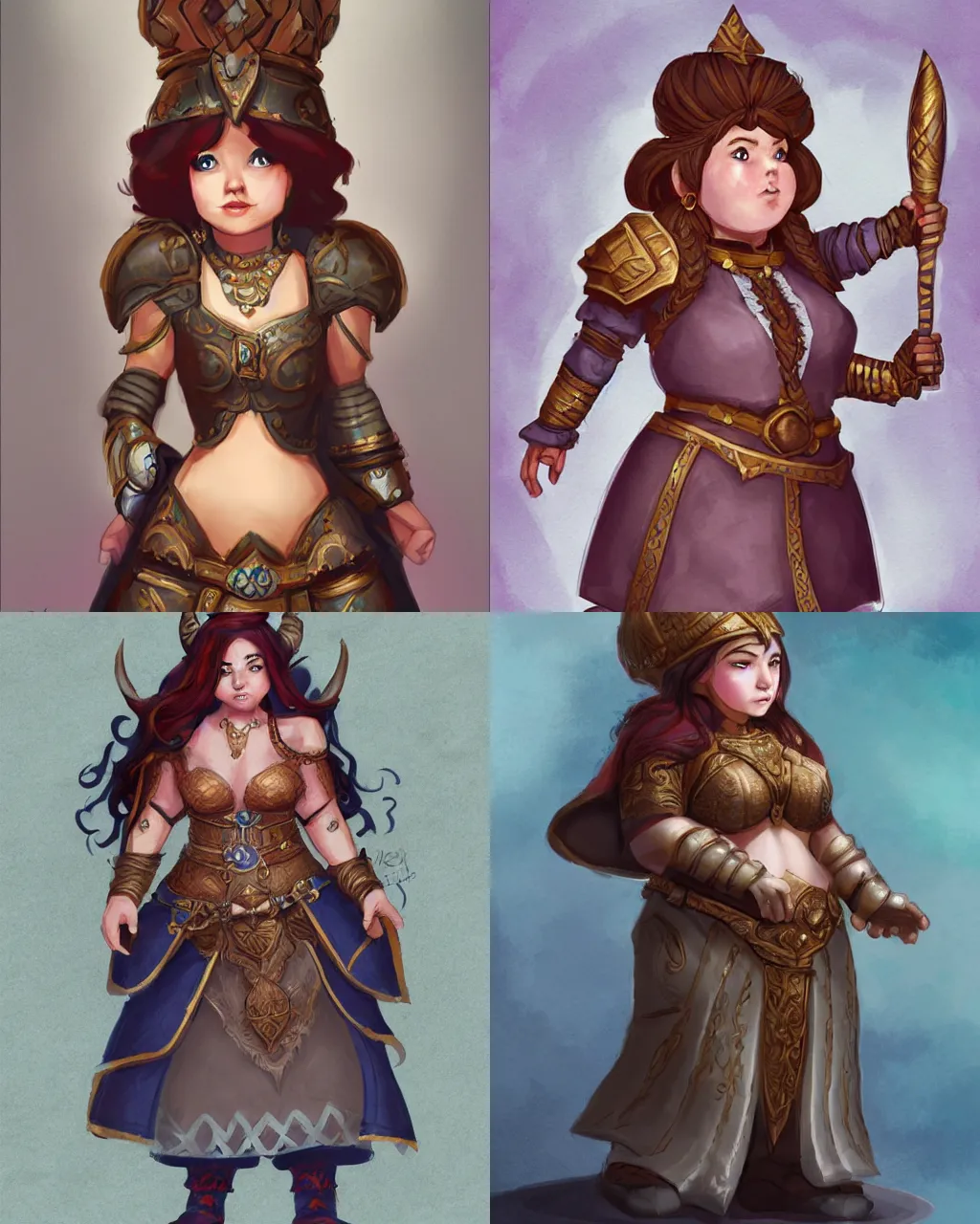 Prompt: female dwarven noblewoman, chubby short stature, elaborate hair, by loish