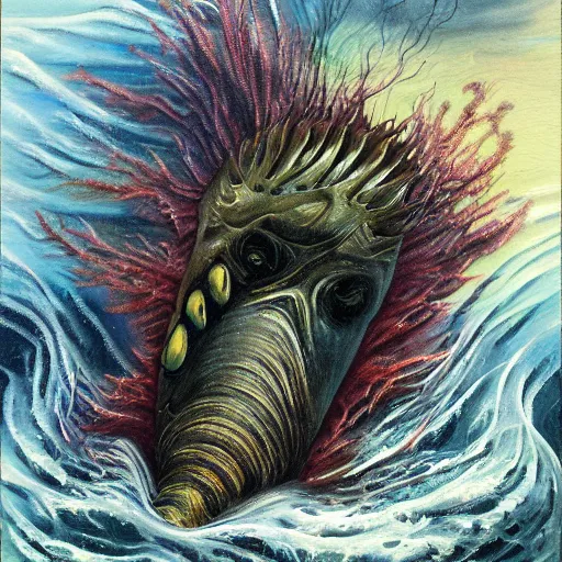 Image similar to the horrors of the deep ocean, painting, 4 k, detailed