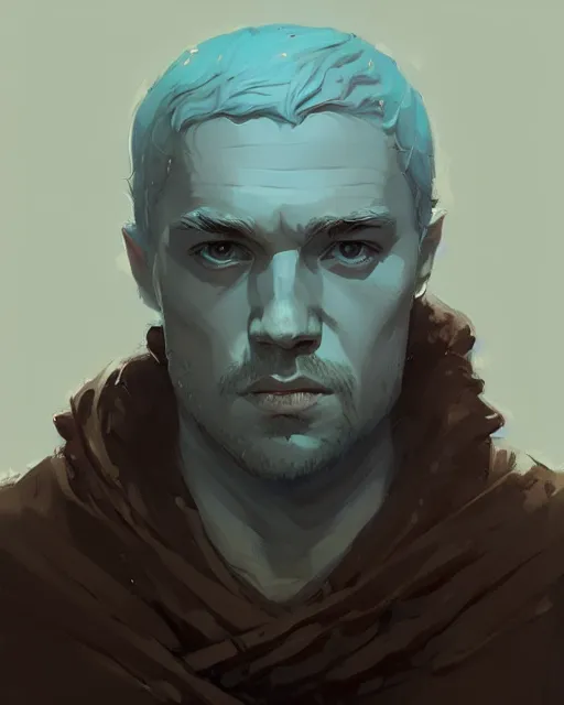 Image similar to portrait lord from game of thrones by atey ghailan, by greg rutkowski, by greg tocchini, by james gilleard, by joe fenton, by kaethe butcher, dynamic lighting, gradient light blue, brown, blonde cream and white color scheme, grunge aesthetic