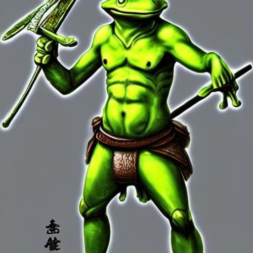 Image similar to a frog warrior, japanese rpg character art