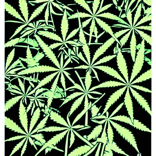 Prompt: psychedelic poster nineteen sixties cannabis giant green ganja plant nugs buds hemp leaf pot leaf cannabis marijuana