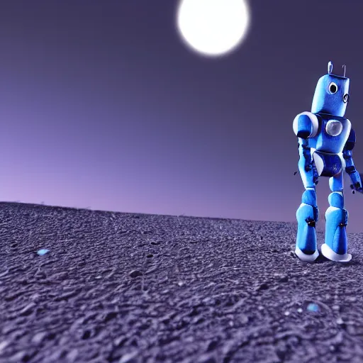 Image similar to the blue godot robot ponders looking up at the moon, vray