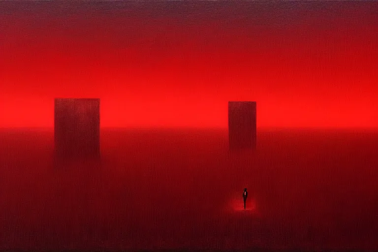 Image similar to only with red, red gif of death eat apple, a futuristic city in the background, an ancient path, in the style of beksinski, part by hopper, part by rodcenko, part by hofbauer, intricate composition, red by caravaggio, insanely quality, highly detailed, masterpiece, red light, artstation, 8 k