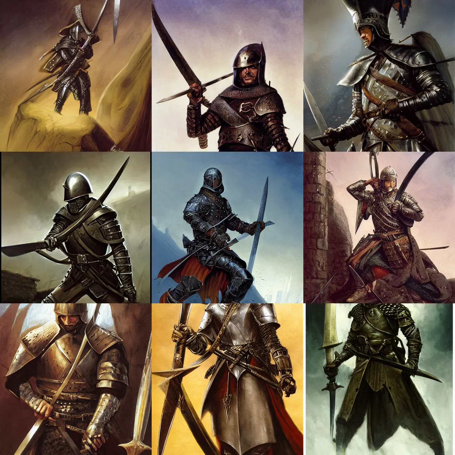 Prompt: medieval soldier holding sword, close - up, mtg, d & d, rutkowski, john howe, aleksi briclot