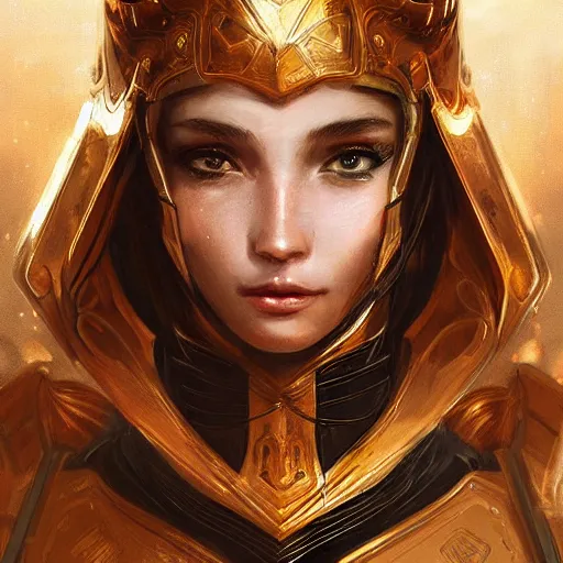 Image similar to portrait knights of Zodiac girl, golden and copper armor, sci-fi, fantasy, intricate, very very beautiful, elegant, highly detailed, digital painting, artstation, concept art, smooth, sharp focus, illustration, art by WLOP and tian zi and artgerm