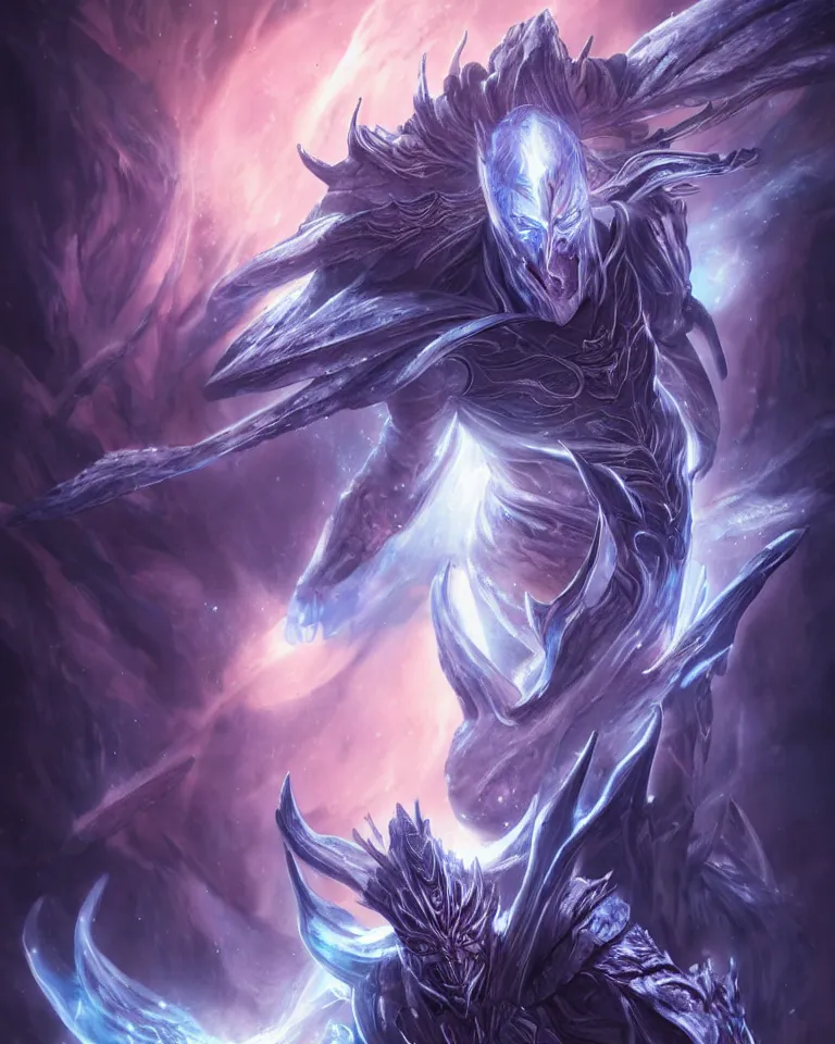 Image similar to beautiful cinematic fantasy poster, demon king of ice, beautiful glowing galaxy eyes, hybrid from The Elden Ring and art direction by Darius Zawadzki ;by artgerm; wayne reynolds art station; cinematic quality character render; low angle; ultra high quality model; production quality cinema model;