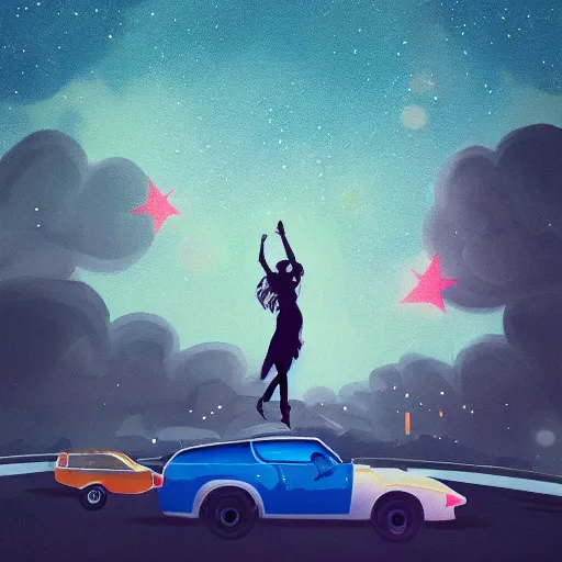 Image similar to under a trillion stars, we've danced on top of cars, digital art, artstation