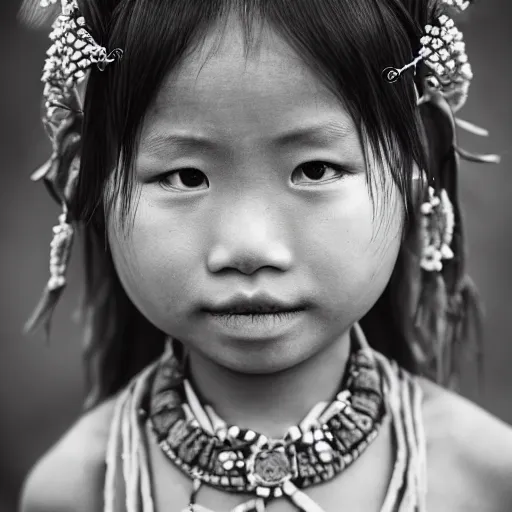 Image similar to A young ancient asian tribal princess, (EOS 5DS R, ISO100, f/8, 1/125, 84mm, postprocessed, crisp face, facial features)