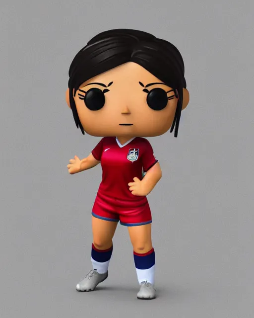 Prompt: full body 3 d render of soccer girl, light, as a funko pop!, studio lighting, white background, single body, no shadow, blender, trending on artstation, 8 k, highly detailed