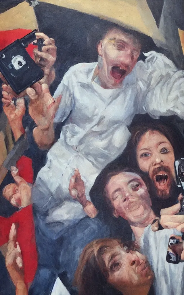 Image similar to painting called the last selfie on earth, scary, trending on instagram