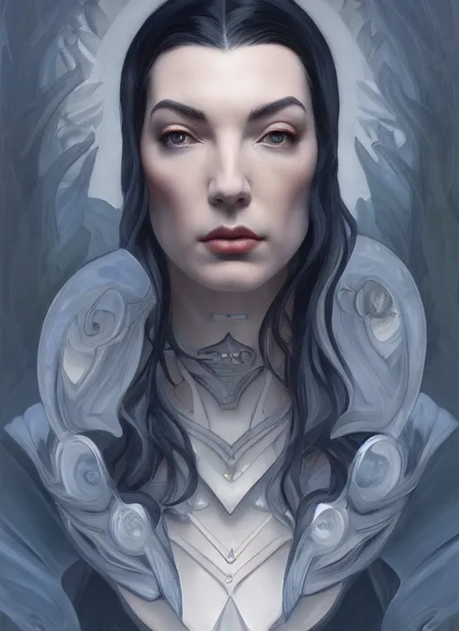 Image similar to symmetry!! chrysta bell, male, machine parts embedded into face, intricate, elegant, highly detailed, digital painting, artstation, concept art, smooth, sharp focus, illustration, art by artgerm and greg rutkowski and alphonse mucha, 8 k