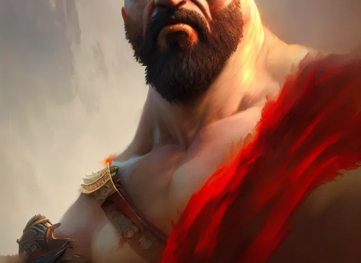 Prompt: Kratos, God of War, extremely detailed digital painting, in the style of Fenghua Zhong and Ruan Jia and jeremy lipking and Peter Mohrbacher, mystical colors, rim light, beautiful Lighting, 8k, stunning scene, raytracing, octane, trending on artstation