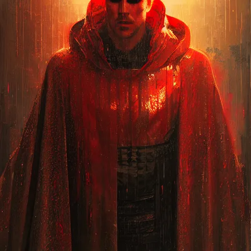 Image similar to detailed portrait of blade runner, old roman style, reflective red cloak, decorated with traditional japanese ornaments by ismail inceoglu dragan bibin hans thoma greg rutkowski alexandros pyromallis nekro rene maritte illustrated, perfect face, fine details, realistic shaded, fine - face, pretty face