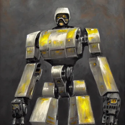 Image similar to TheAgedMySpaceBlog 4k resolution digital art by john howtonk posts matter MySpaceA full length portrait of a giant autonomous polished steel battle mecha, a moody sci-fi painting by Grosne