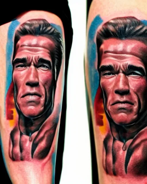 Prompt: a really tattoo of arnold schwarzenegger, realism tattoo