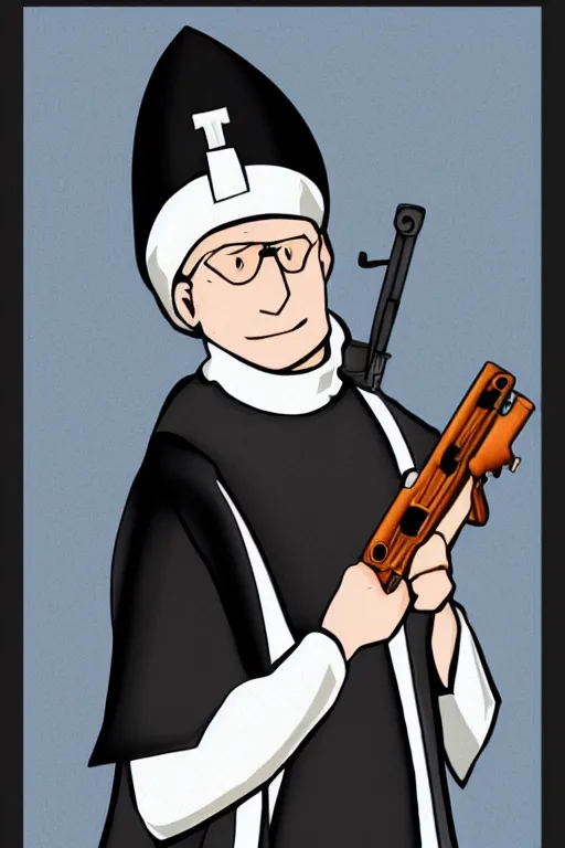 Image similar to male nun with a gun, Character design