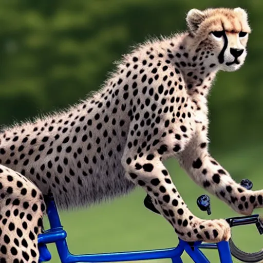 Image similar to cheetah is riding a bike, photo, 4k, hyper realistic,