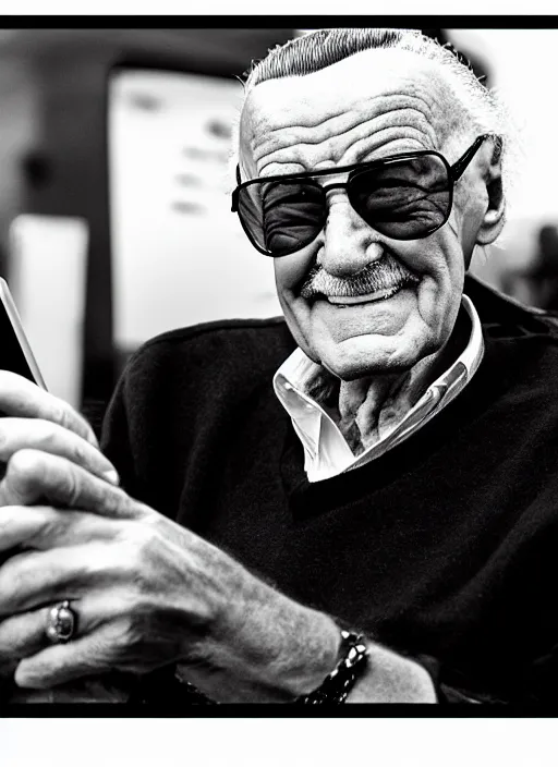stan lee sitting inside a starbucks and taking a, Stable Diffusion