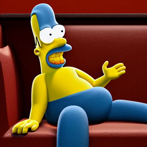 Image similar to octane render of homer simpson sitting on a couch, 8 k, very detailed, very intricate,