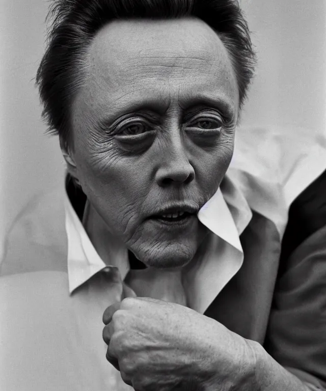 Image similar to photograph of christopher walken, by bernd & hilla becher, intense, bold, exaggerated, ultra sharp, extra details, ultra high quality, trending on pinteresst