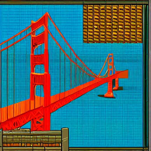 Image similar to pixel art of san francisco golden gate bridge