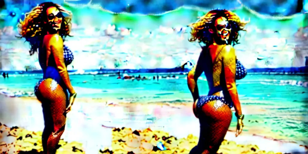 Prompt: beyonce, Hawaii beach photoshoot