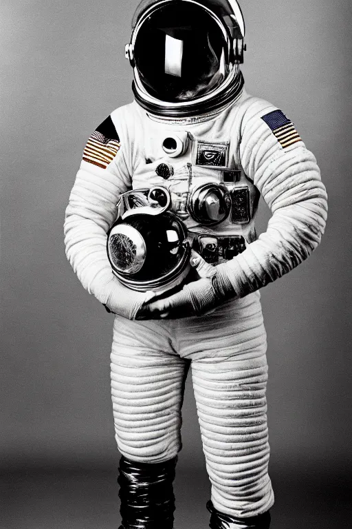 Image similar to extremely detailed studio portrait of space astronaut, tentacle coming out of mouth, helmet is off, helmet i in lap, full body, soft light, golden glow, award winning photo by james van der zee