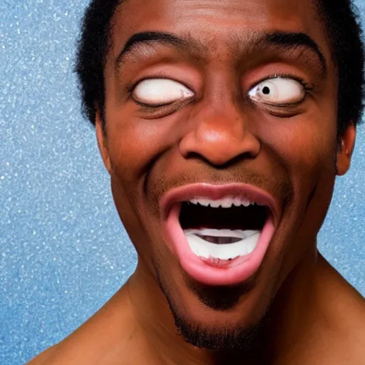 Image similar to black person stretching his bottom lip down showing his teeth