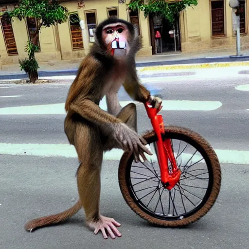 Prompt: “Monkey on a unicycle, in a busy town square, anime”