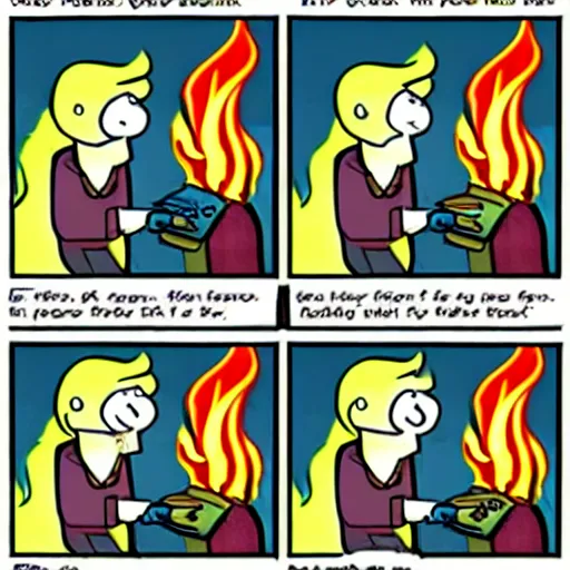 Image similar to this is fine, fire, cartoon, webcomic, cartoon by kc green