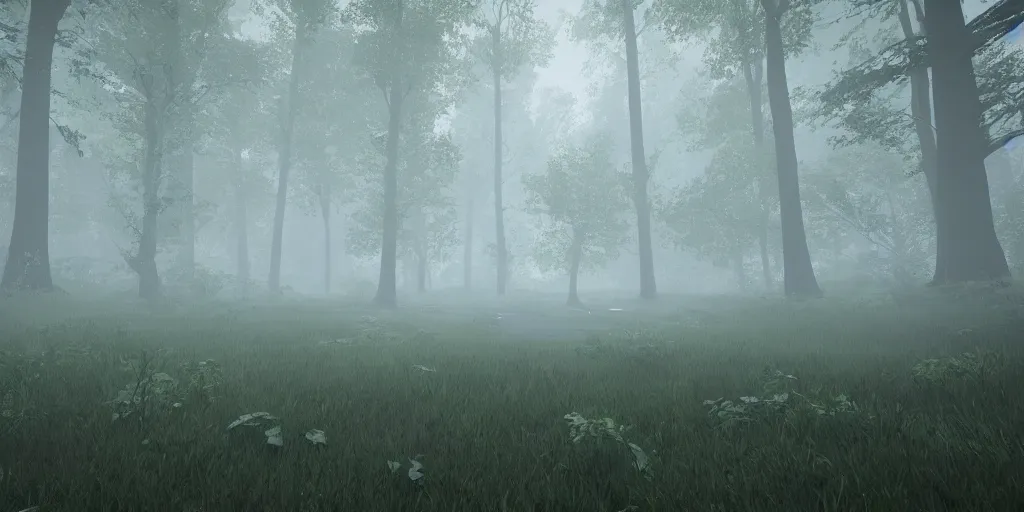 Image similar to forest, unreal engine, 4k, misty, rain