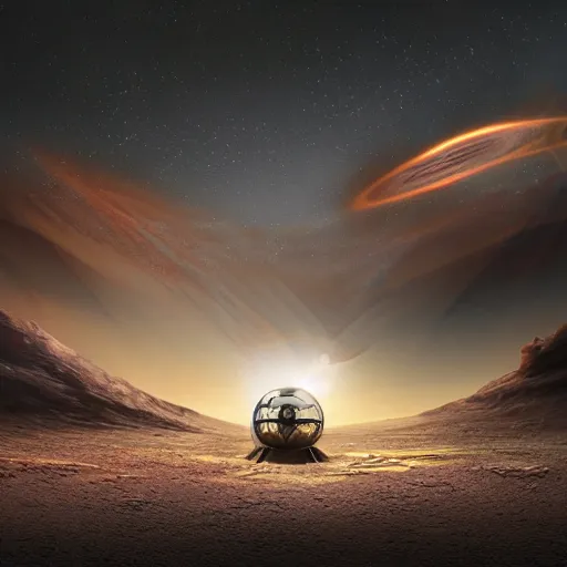 Image similar to stranded starship on mars,Landscape, cosmic , cinematic light , sci-fi art