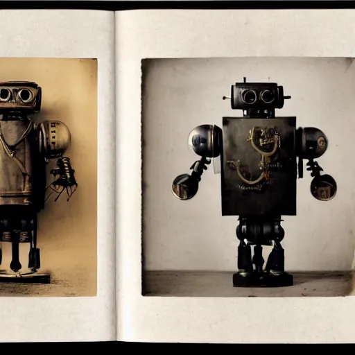 Image similar to portraits of an anthropomorphic steampunk robots by Louis Daguerre