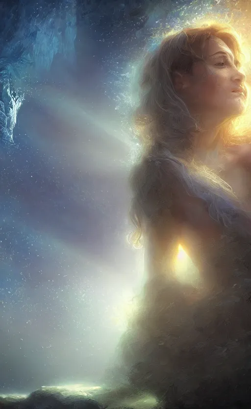 Prompt: the birth of life, sharp focus, intricate, elegant, digital painting, artstation, matte, highly detailed, concept art, illustration, volumetric lighting, bokeh light, art by greg olsen and liz lemon swindle