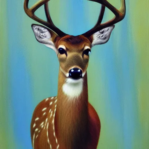 Image similar to a calming painting of a deer. deer portrait. symmetric. trending on artstation