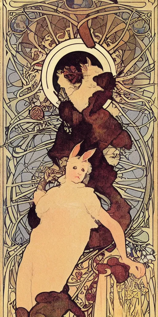 Prompt: a rabbit on a poster by mucha