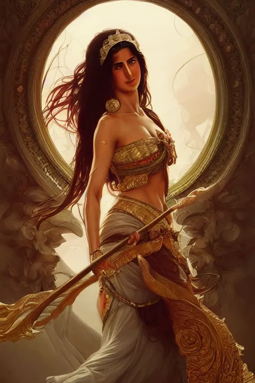 Image similar to katrina kaif as a princess, fantasy, intricate, elegant, highly detailed, digital painting, artstation, concept art, matte, sharp focus, illustration, art by artgerm and greg rutkowski and alphonse mucha