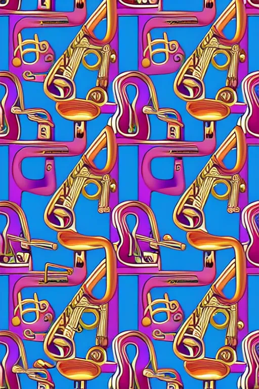 Image similar to seamless 2 d pattern of abstract musical instruments, highly detailed, designed by tarsila do amaral, graphic design, 8 k, 4 k