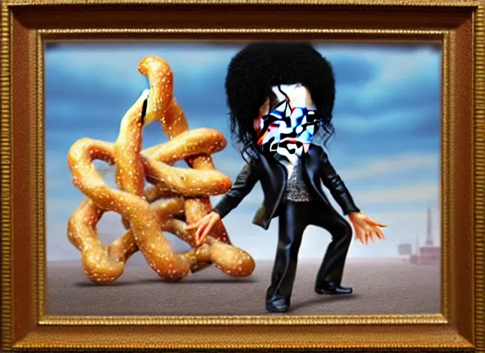 Image similar to michael jackson made of pretzel, matte painting, 3 - d highly detailed, in the style of mark ryden,