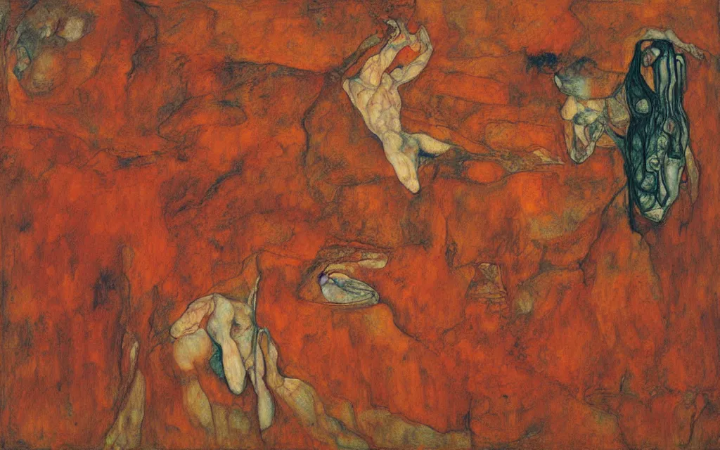 Image similar to a painting by egon schiele with influence of zdzisław beksinski