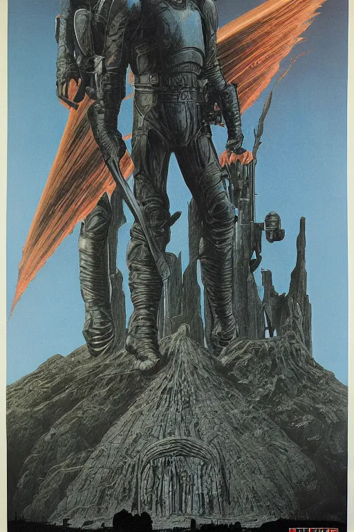 Prompt: vintage knight rider movie poster, 2D matte illustration, Beksinkski, Moebius, Frank Frazetta