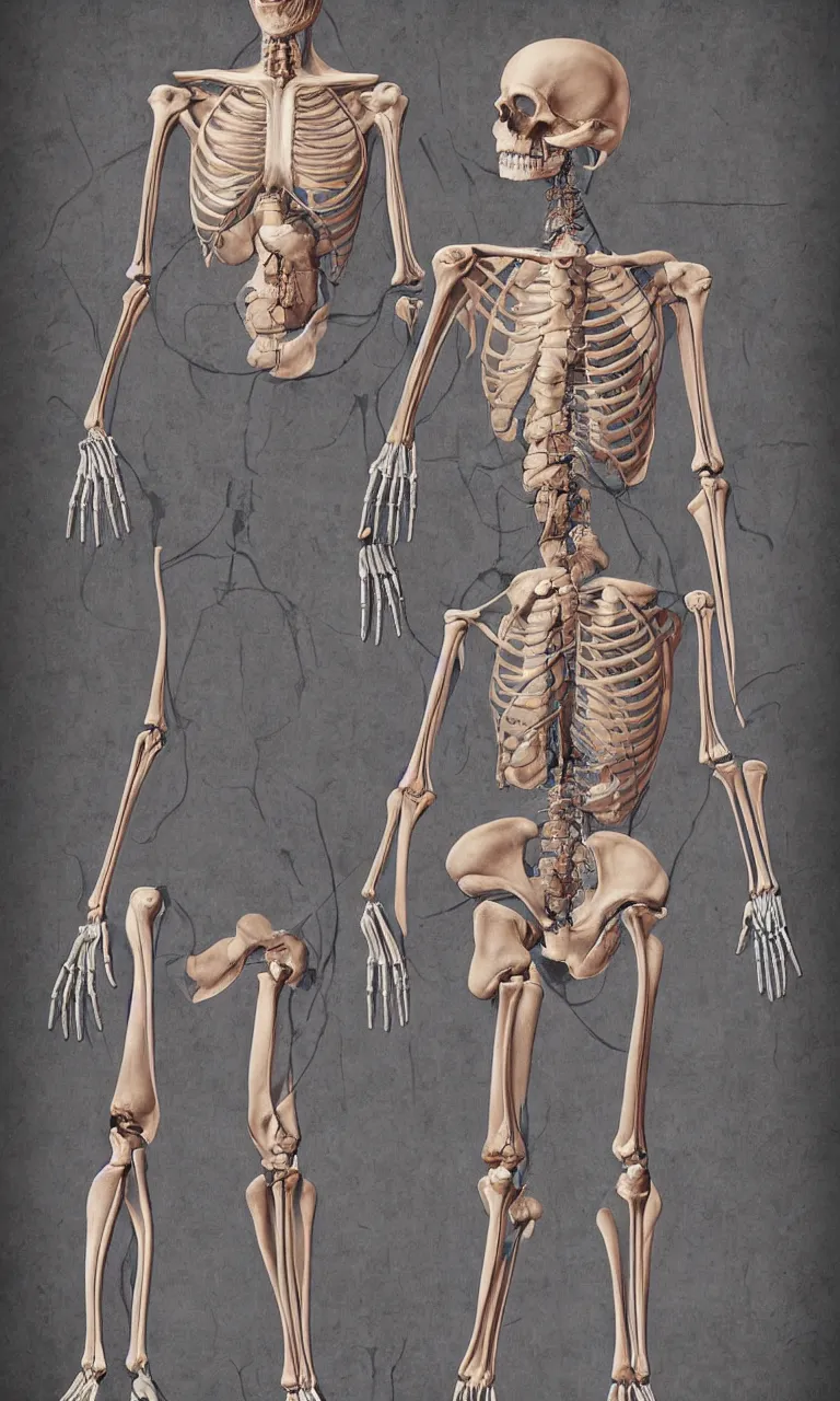 Prompt: medical poster showing human skeletal anatomy