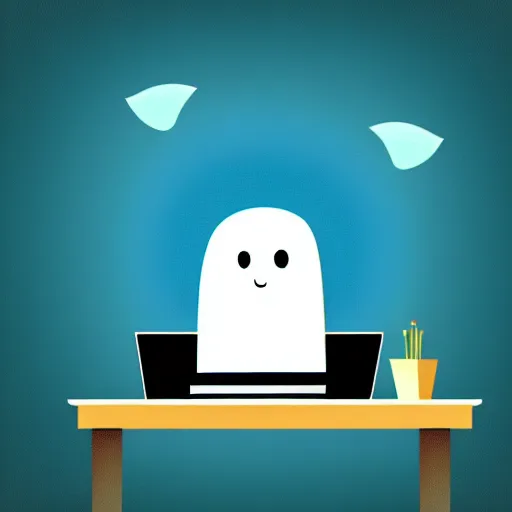 Image similar to simple vector illustration of a cute and friendly ghost typing on a laptop