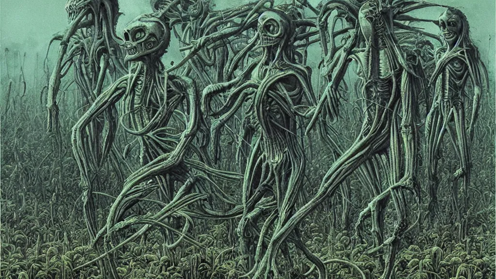 Prompt: alien cannabis landrace field in the style of H.R. Giger, Zdzislaw Beksinski and Todd McFarlane