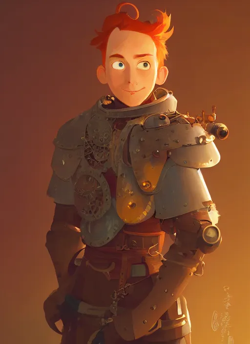 Prompt: detailed portrait of gingermale steampunk knight, by cory loftis, atey ghailan, makoto shinkai, hasui kawase, james gilleard, beautiful, rim light, exquisite lighting, clear focus, very coherent, plain background, soft painting