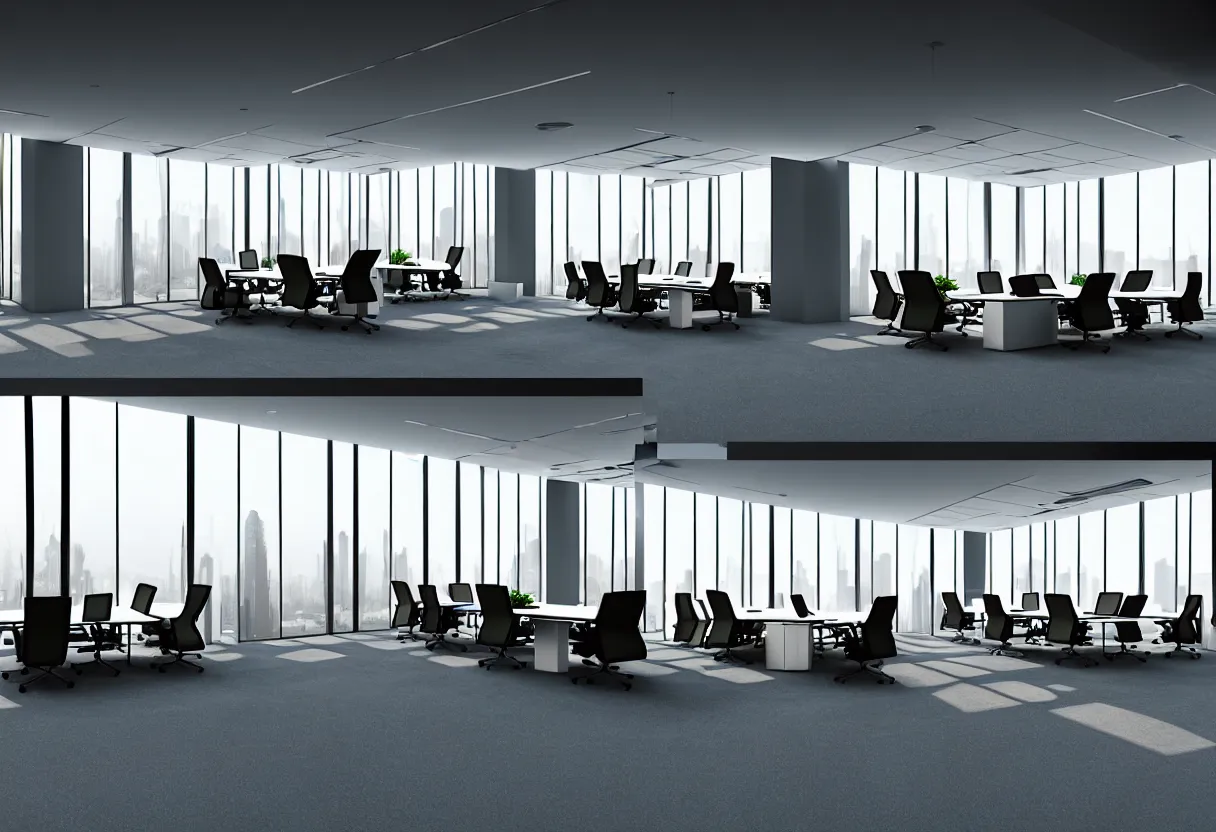 Image similar to inside of modern luxury corporate office of human mind and imagination, matte painting, beautiful render, octane render, concept art