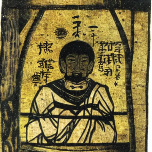 Image similar to yurunu, he rules over wisdom and knowledge. his symbol is a scroll.