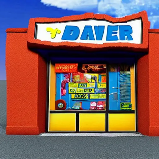 Image similar to claymation, blockbuster movie rental store